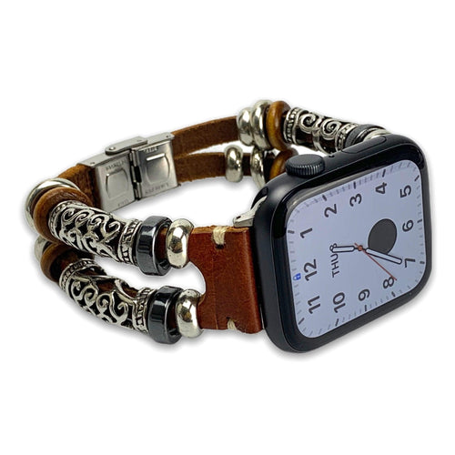 Alexis Leather Embossed Ornament Wrist band For Apple Watch Series 1 - 7 (5 colours) - Burnana Concept 